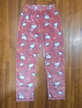 Hello Kitty Pink Plush Fleece Pajama Bottoms with Character Print
